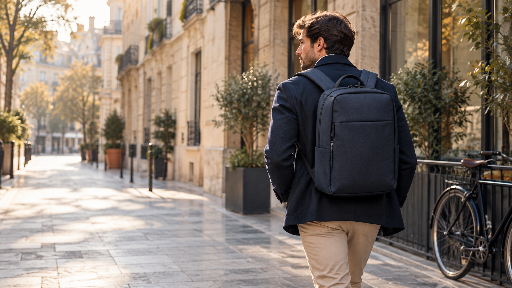 Personne marchant en ville avec un sac à dos générique sans marque